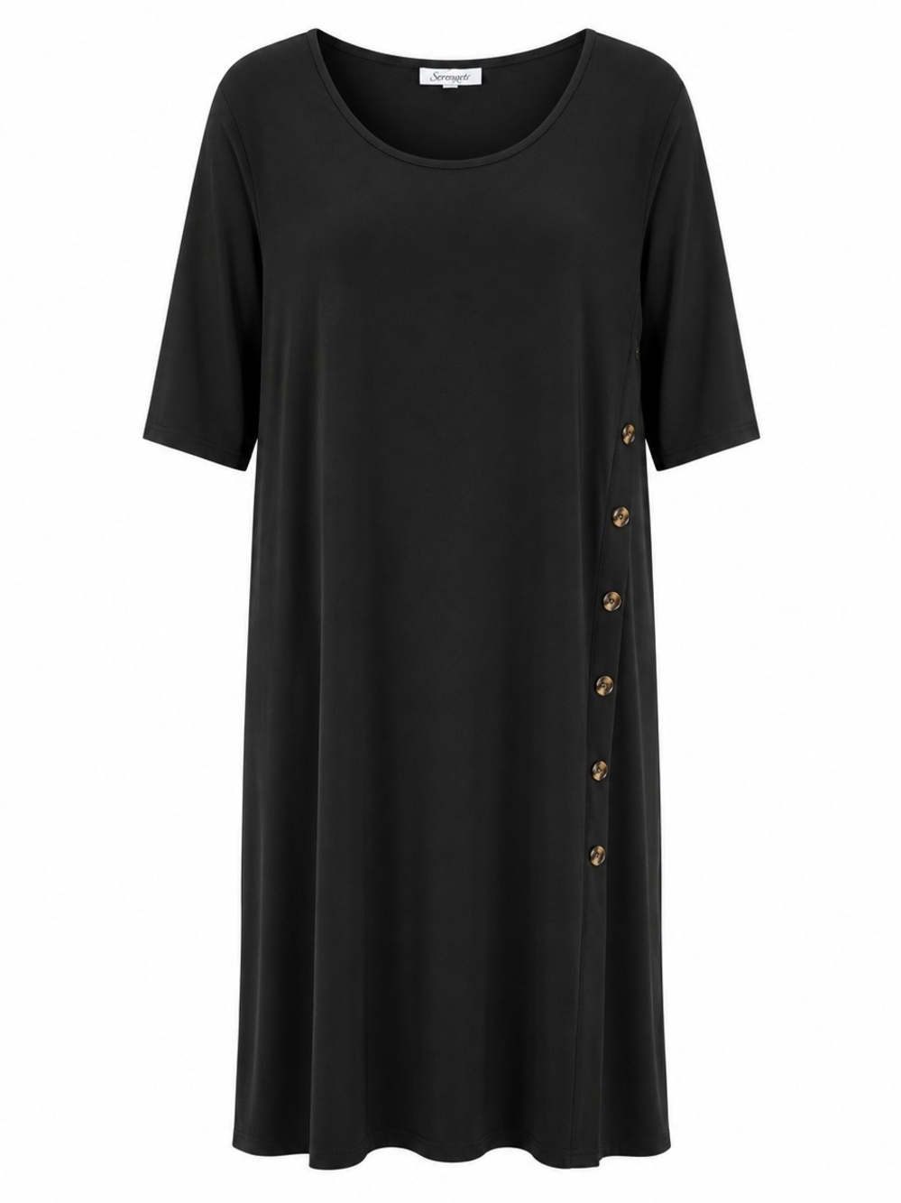 SERENGETI | Slinky Black Tortoiseshell Button Stretch Long Midi Dress Plus | 2X